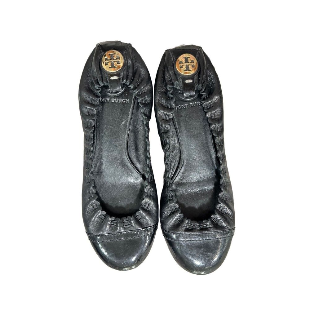 Tory Burch Ballet Flats Shoes Womens Size 6 Abbey Leather Cap Toe Slip On Black